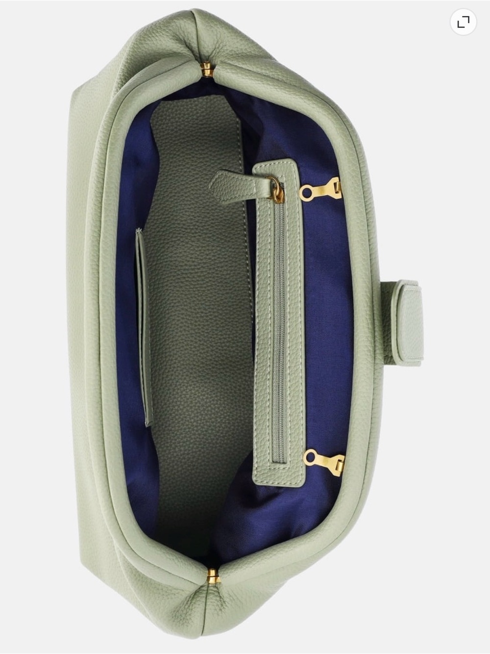Sage Green Leather Wristlet Clutch with Gold Accents